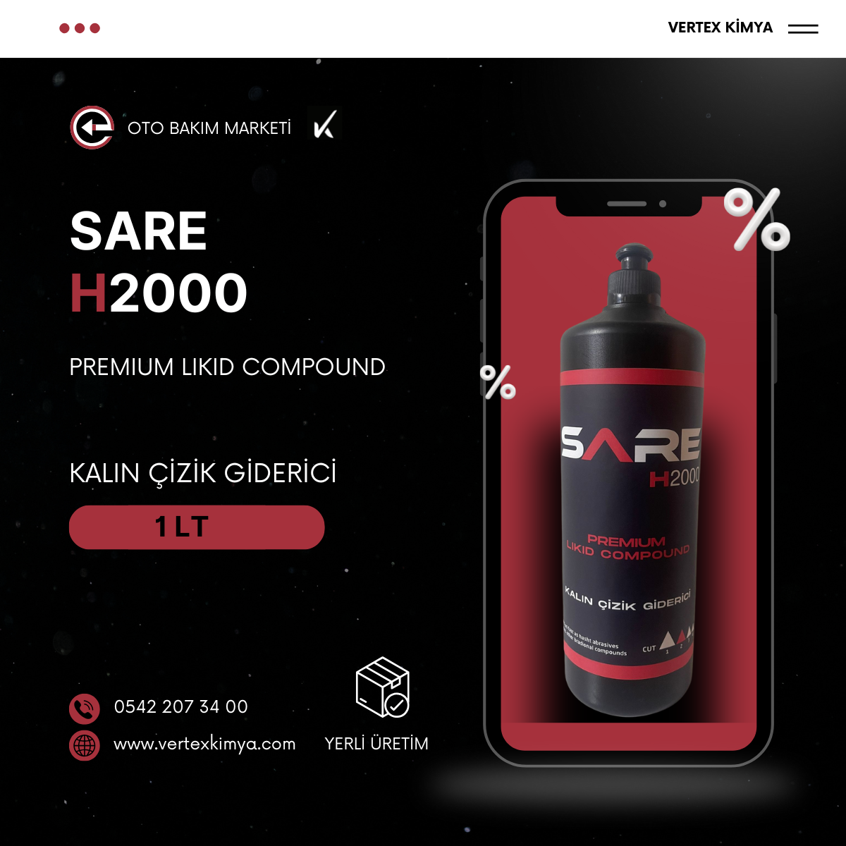 H2000 VERTEX Kalın Çizik Giderici Pasta - 1 LT. - Görsel 1